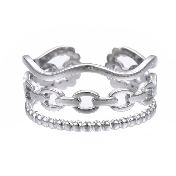 

PandaHall 304 Stainless Steel Cable Chain Open Cuff Ring, Chunky Hollow Ring for Women, Stainless Steel Color, US Size 7(17.3mm) 304...
