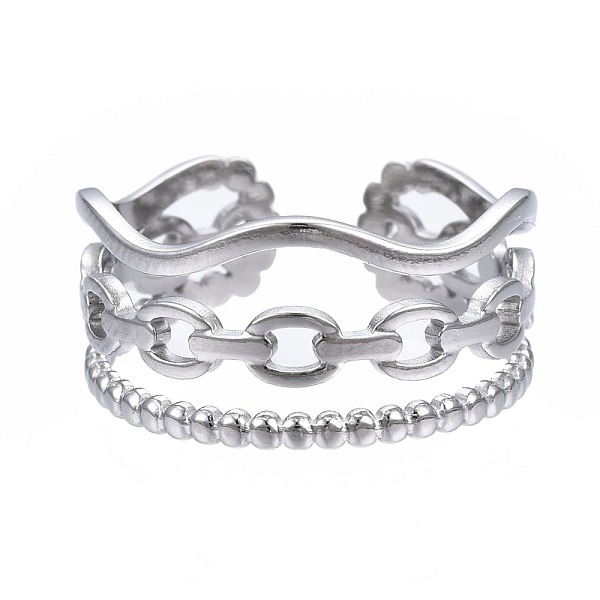 304 Stainless Steel Cable Chain Open Cuff Ring