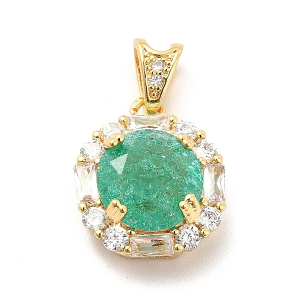 

PandaHall Brass Micro Pave Clear Cubic Zirconia Pendants, with Faceted Glass, Flat Round, Real 18K Gold Plated, Medium Aquamarine...