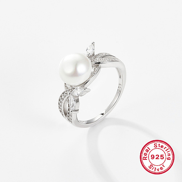 

PandaHall Rhodium Plated 925 Sterling Silver Finger Rings, with Pearl, Platinum, US Size 8(18.1mm) Sterling Silver