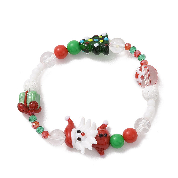 

PandaHall Lampwork & Natural Quartz Crystal & Acrylic Stretch Bracelet, Santa Claus & Gift & Tree Christmas Bracelet for Women, Colorful...