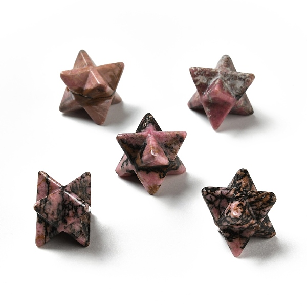 PandaHall Natural Rhodonite Beads, No Hole/Undrilled, Merkaba Star, 14.5~15x14.5~15x14.5~15mm Rhodonite Star