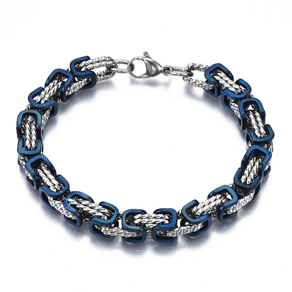 Ion Plating(IP) Two Tone 201 Stainless Steel Byzantine Chain Bracelets