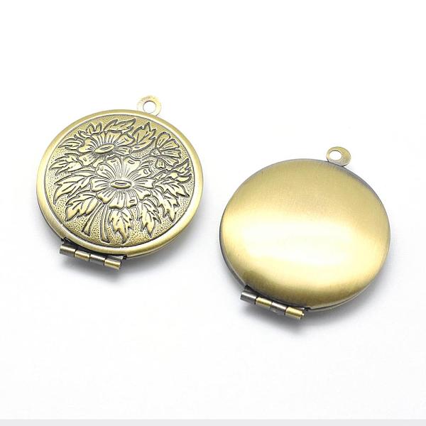 

PandaHall Brass Locket Pendants, Photo Frame Charms for Necklaces, Cadmium Free & Nickel Free & Lead Free, Flat Round with Flower, Brushed...