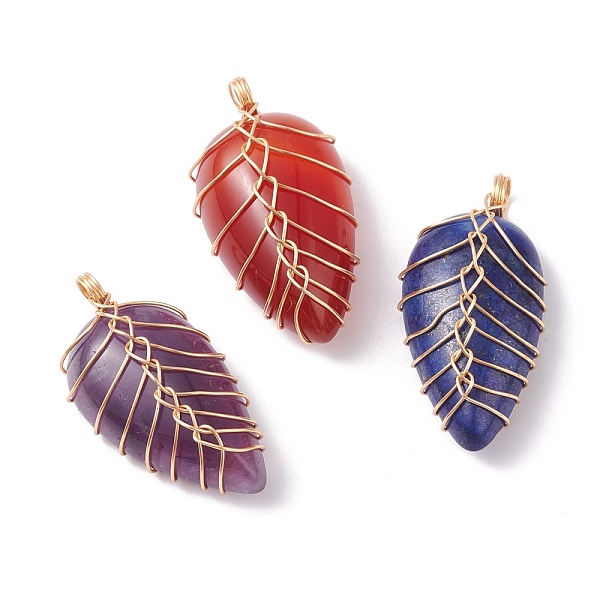 

PandaHall Natural Mixed Gemstone Pendants, with Copper Wire Wrapped, Golden, Teardrop Charm, 32~33x16~17.5x8.5~11mm, Hole: 3.5mm Mixed Stone...