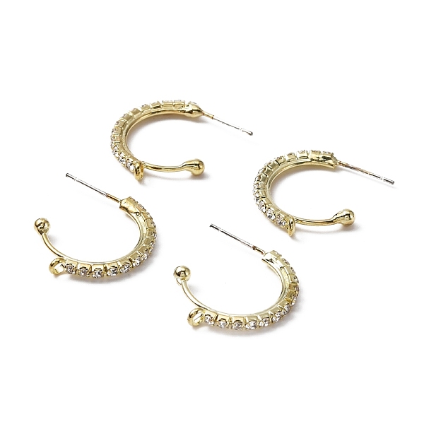 

PandaHall Brass Glass Rhinestone Stud Earring Findings, Half Hoop Earring Findings, with Vertical Loops, C-shape, Light Gold, 22x2mm, Hole..., Clear