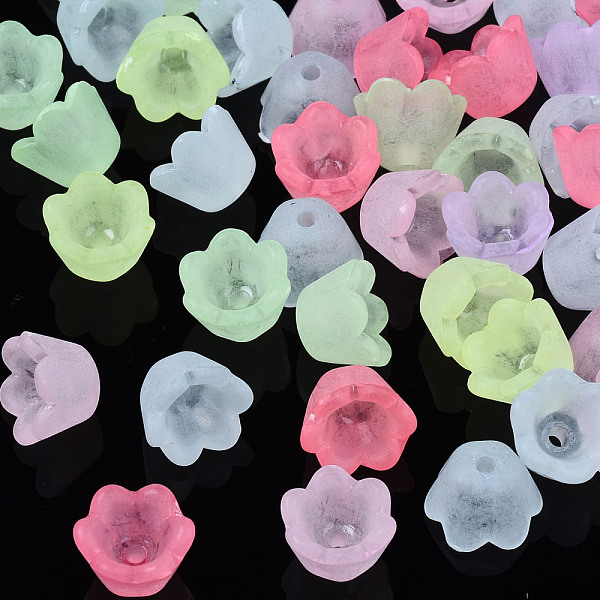 

PandaHall Transparent Acrylic Beads, Frosted, Flower, Mixed Color, 9x9.5x6.5mm, Hole: 1.6mm Acrylic Flower Multicolor