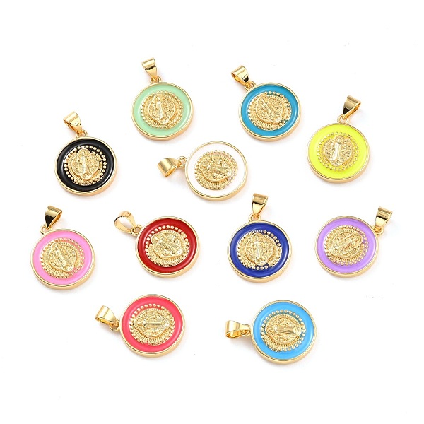 

PandaHall Brass Enamel Pendants, Cadmium Free & Lead Free, Long-Lasting Plated, Flat Round, Real 18K Gold Plated, Mixed Color, 18x16x2.5mm..., Multicolor
