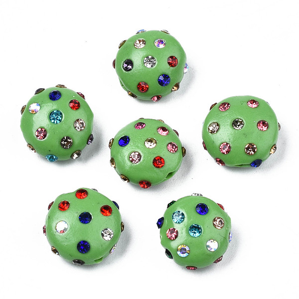 

PandaHall Polymer Clay Rhinestone Beads, Pave Disco Ball Beads, Flat Round, Dark Sea Green, 11~12x7mm, Hole: 1.4mm, Rhinestone: pp15..., Multicolor