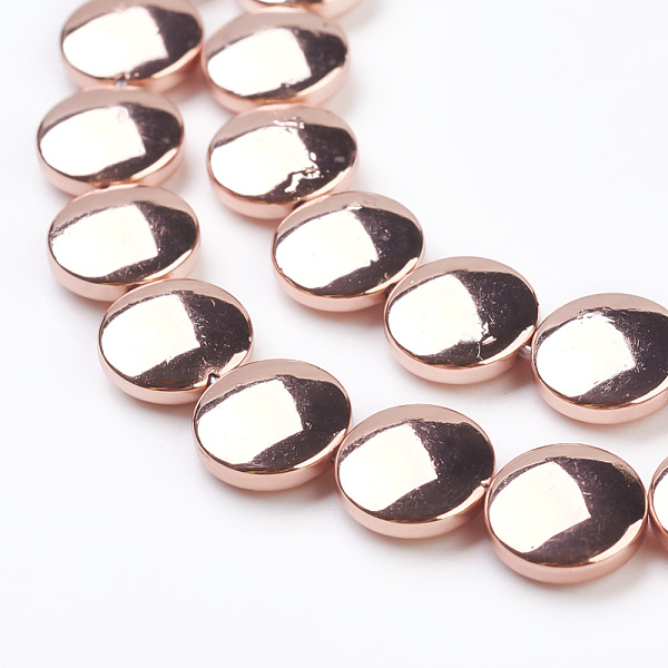 

PandaHall Electroplate Non-magnetic Synthetic Hematite Beads Strands, Grade AAA, Flat Round, Rose Gold Plated, 10~10.5x4mm, Hole: 1mm, about...