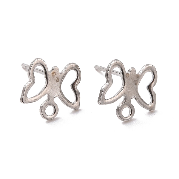 PandaHall 201 Stainless Steel Stud Earring Findings, with Horizontal Loop and 316 Stainless Steel Pin, Butterfly, Stainless Steel Color...