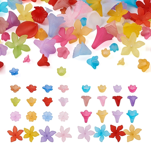 

PandaHall 400Pcs 8 Styles Transparent Acrylic Beads, Frosted Style, Tulip Flower Bead Caps, Mixed Color, 50pcs/style Acrylic Multicolor
