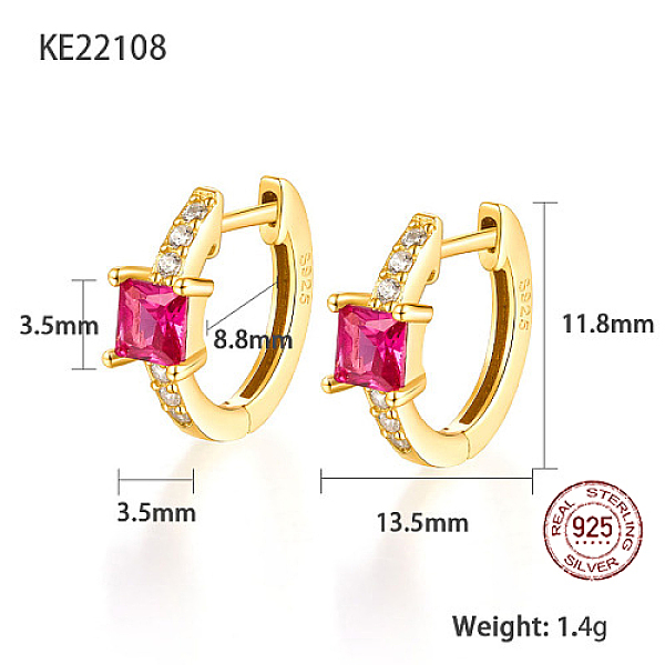 

PandaHall Real 18K Gold Plated 925 Sterling Silver Hoop Earrings, Square Cubic Zirconia Earrings, with S925 Stamp, Fuchsia, 11.8x13.5mm..., Pink