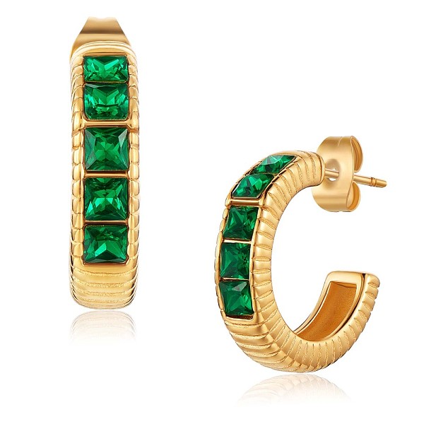 

PandaHall Green Cubic Zirconia C-shape Stud Earrings, 430 Stainless Steel Half Hoop Earrings for Women, Golden, 19x5mm Cubic Zirconia Ring