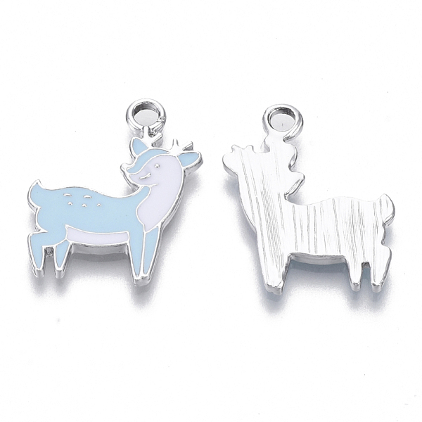 

PandaHall Alloy Pendants, with Enamel, Sika Deer, Platinum, Sky Blue, 22x18x2mm, Hole: 2.5mm Alloy+Enamel Deer Blue