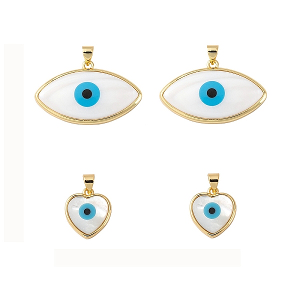 

PandaHall 4Pcs 2 Style Natural River Shell Pendants, with Jump Rings and Golden Plated Brass Findings, Heart & Evil Eye, White...