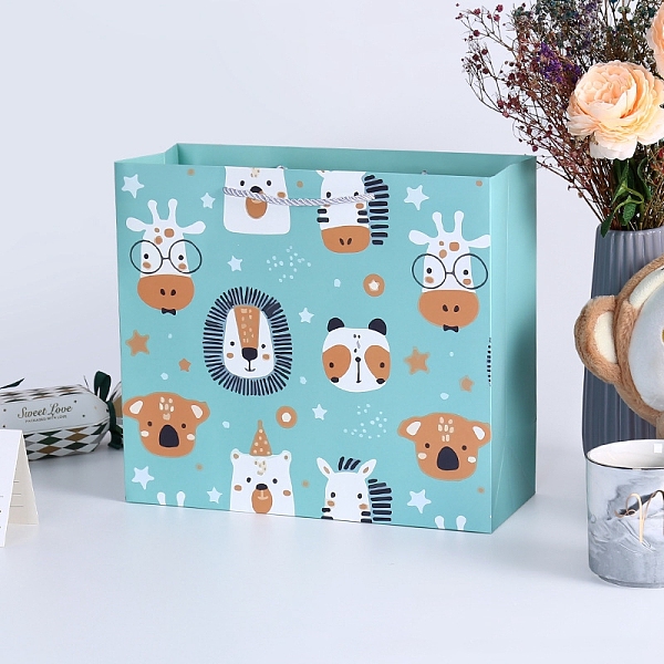 

PandaHall Folding Cardboard Paper Gift Boxes, Gift Package, Rectangle with Handle, Lion, 30x12x27cm Paper Lion