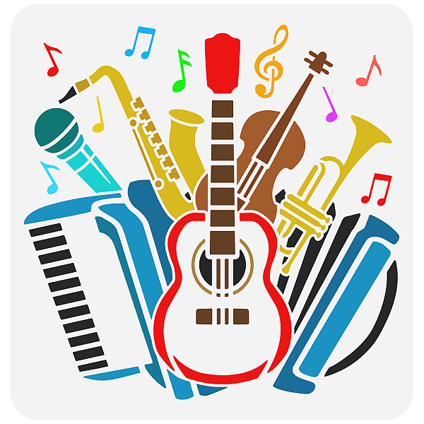 

PandaHall FINGERINSPIRE Musical Instrument Stencil 11.8x11.8inch Reusable Instrument Combination Painting Stencil Violin Guitar Organ...