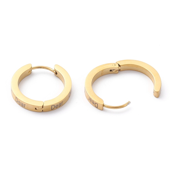 

PandaHall 304 Stainless Steel Huggie Hoop Earrings, for Valentine's Day, Ring with Word Dear, Golden, 20x3mm, Pin: 1mm 304 Stainless Steel...