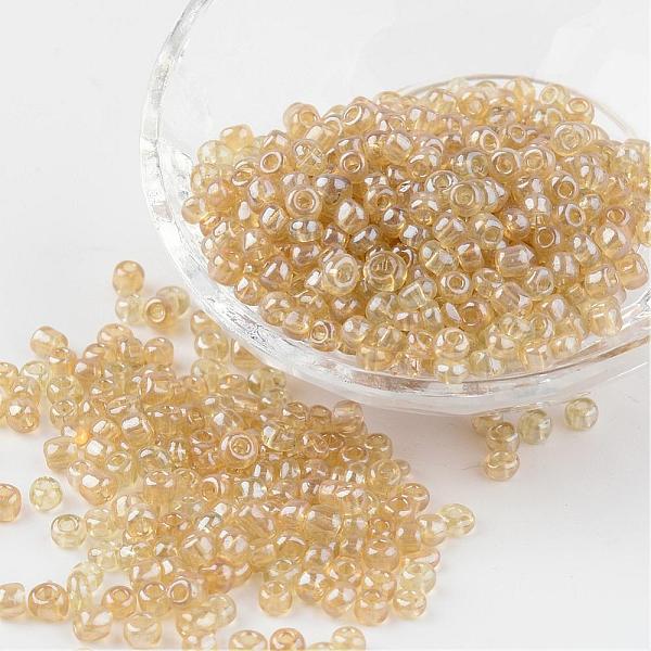 

PandaHall Round Glass Seed Beads, Trans. Colours Lustered, Pale Goldenrod, Size: about 4mm in diameter, hole: 1.5mm, about 496pcs/50g Glass..., Yellow