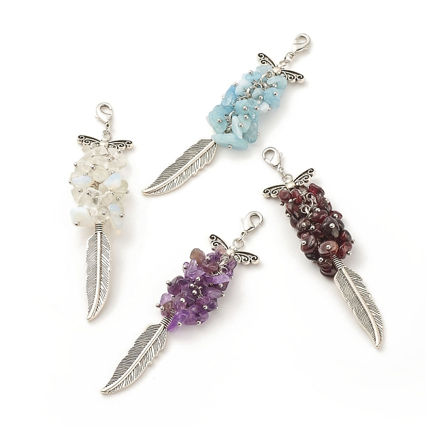 

PandaHall Gemstone Chips Cluster Pendant Decorations, Feather Lobster Clasp Charms, for Keychain, Purse, Backpack Ornament, 91~93mm Mixed..., Multicolor