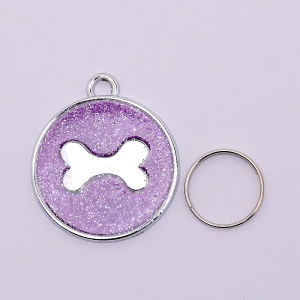 

PandaHall Alloy Charms, with Gold Foil and Iron Rings, Cadmium Free & Lead Free, Flat Round with Bone, Lilac, 29.5x25.5x1.5mm, Hole: 3mm..., Purple