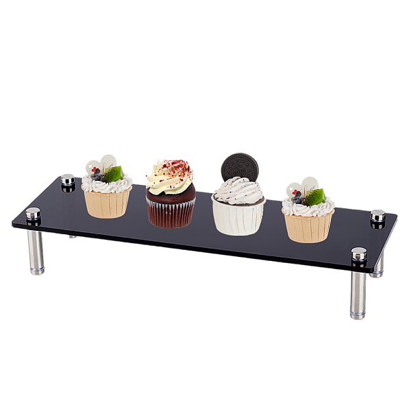 PandaHall Rectangle Acrylic Cake Display Stands, Mini Cupcake Organizer Holder with 201 Stainless Steel Findings, Party Supplies, Black...