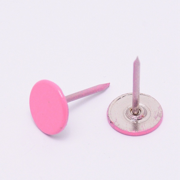 

PandaHall Iron Flat Head Push Pins, Drawing Pins, Thumb Tack, for Home, School, Pink, 16.3x10.5mm, Pin: 1.3mm Iron Pink