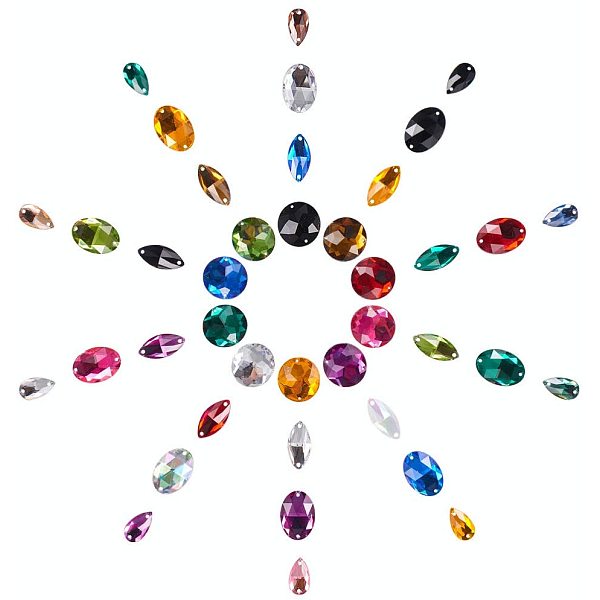

PandaHall Sew on Rhinestone, Taiwan Acrylic Rhinestone, Two Holes, Garments Accessories, Flat Back and Faceted, Mixed Shapes, Mixed Color..., Multicolor
