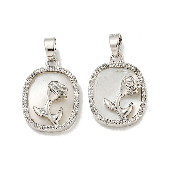 

PandaHall Rack Plating Brass Micro Pave Clear Cubic Zirconia Pendants, with Shell, Oval with Rose Pattern, Platinum, 18.5x13x4.5mm, Hole..., White