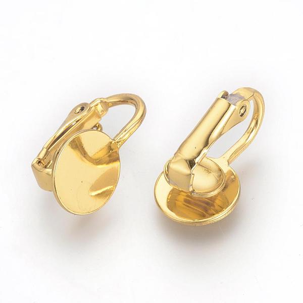 

PandaHall Iron Clip-on Earring Settings, with Round Flat Pad, Flat Round, Golden, Tray: 10mm, 18x10x9.5mm Iron