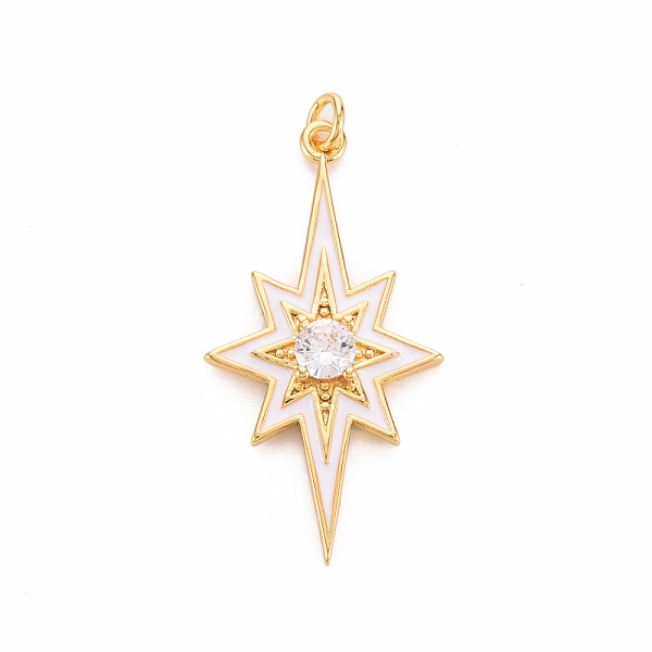 

PandaHall Brass Micro Pave Clear Cubic Zirconia Pendants, with Enamel and Jump Ring, Cadmium Free & Nickel Free & Lead Free, Star, Real 16K..., White