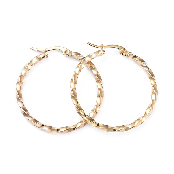 

PandaHall 201 Stainless Steel Hoop Earrings, with 304 Stainless Steel Pins, Twisted Ring Shape, Golden, 34.5x2.5mm, Pin: 1x0.7mm 304...