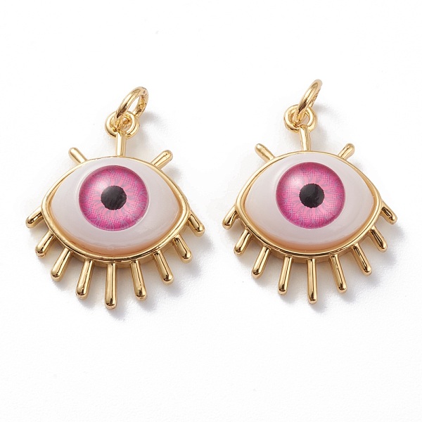 

PandaHall Brass Pendants, with Acrylic and Jump Rings, Eye, Long-Lasting Plated, Real 18k Gold Plated, Pink, 21.5x18x7mm, Hole: 3mm, Jump...