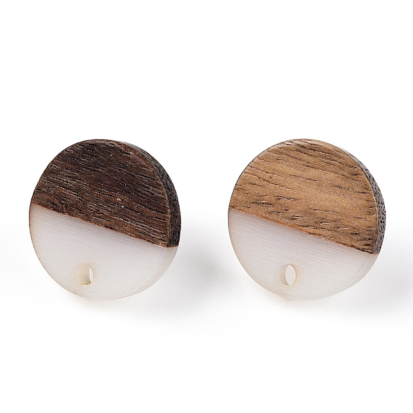 Boucles d'oreilles rondes plates en résine opaque et bois de noyer