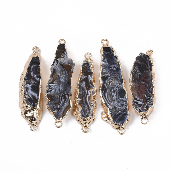

PandaHall Natural Agate Links connectors, with Edge Golden Plated Iron Loops, Nuggets, 44~56x13~15x4.5~7mm, Hole: 2mm Natural Agate Nuggets