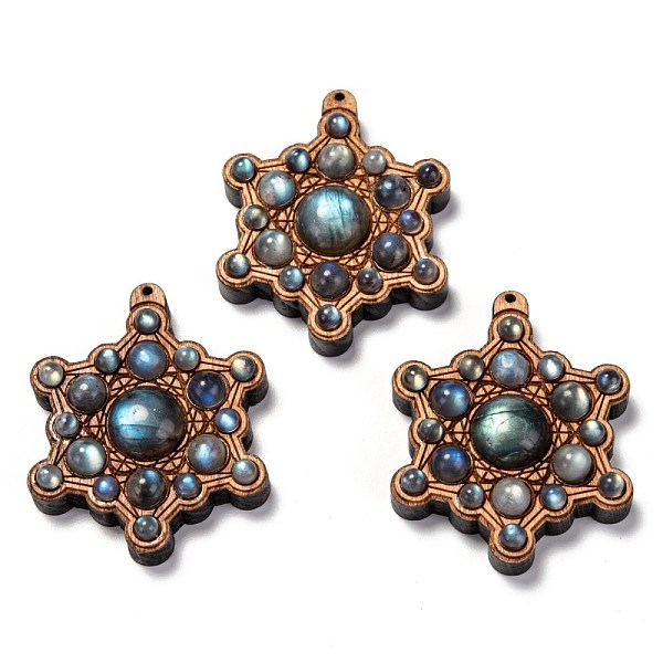 

PandaHall Beech Wood Pendants, with Natural Labradorite Beads, Star, 45x36.5x11.5mm, Hole: 1mm Labradorite Star