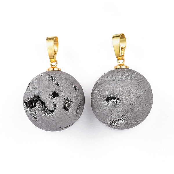 

PandaHall Electroplate Natural Druzy Geode Agate Pendants, with Brass Findings, Round, Golden, Platinum Plated, 23.5x20~20.5mm, Hole...