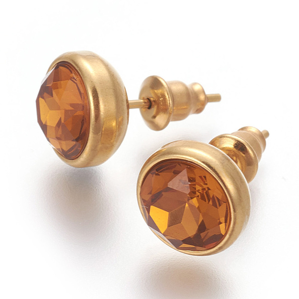 

PandaHall 304 Stainless Steel Ear Studs, with Cubic Zirconia, Ion Plating (IP), Flat Round, Golden, Dark Goldenrod, 10x17mm, Pin: 0.7mm..., Gold