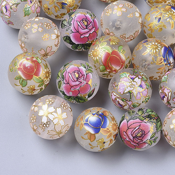 

PandaHall Printed Resin Beads, Frosted, Round with Flower Pattern, Clear, 17mm, Hole: 2mm Resin Round Clear