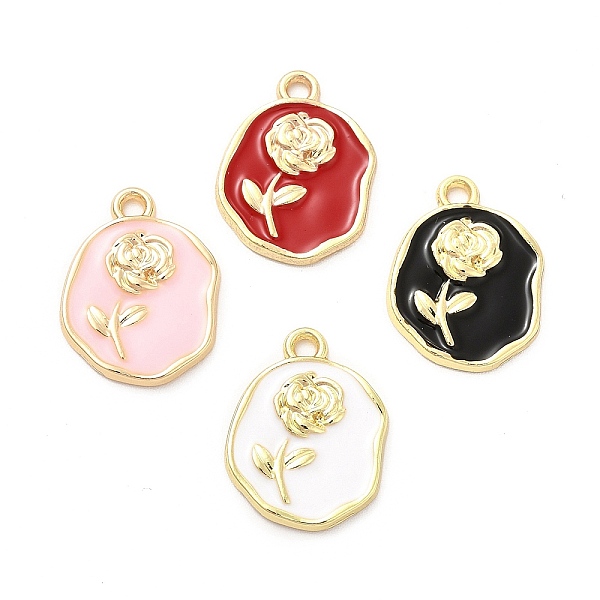 

PandaHall Alloy Enamel Pendants, Golden, Oval with Rose Charm, Mixed Color, 17.5x13.5x2mm, Hole: 1.6mm Alloy+Enamel Flower Multicolor