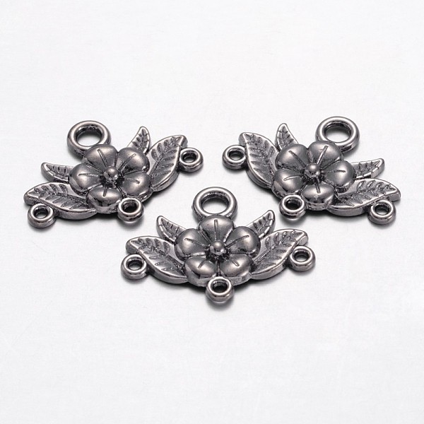 PandaHall Tibetan Style Chandelier Component Links, Lead Free and Cadmium Free, Flower, Gunmetal, 32x23x3mm, Hole: 2mm Alloy Flower
