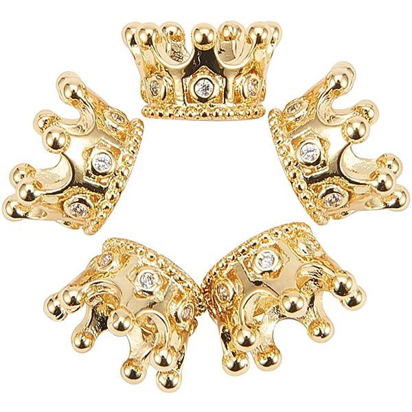 

PandaHall 10 Pcs Cubic Zirconia Pave King Crown Beads, Golden Color Bracelet Connector Spacer Charm Beads Large Hole Loose Beads for..., Clear