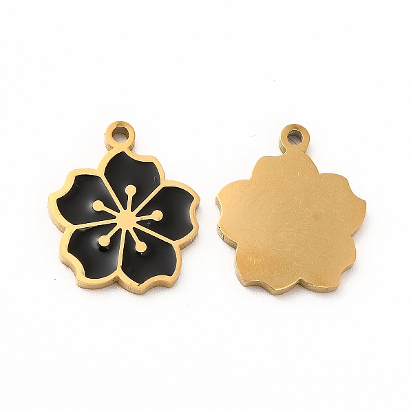 

PandaHall Ion Plating(IP) 304 Stainless Steel Enamel Charms, Sakura, Black, 14x12x1mm, Hole: 1.2mm Alloy+Enamel Flower Black