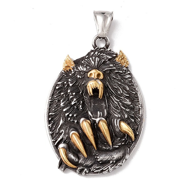 

PandaHall 304 Stainless Steel Pendants, Ion Plating(IP), Oval, Antique Silver & Golden, 47x32x7.5mm, Hole: 8.5x4mm 304 Stainless Steel Oval