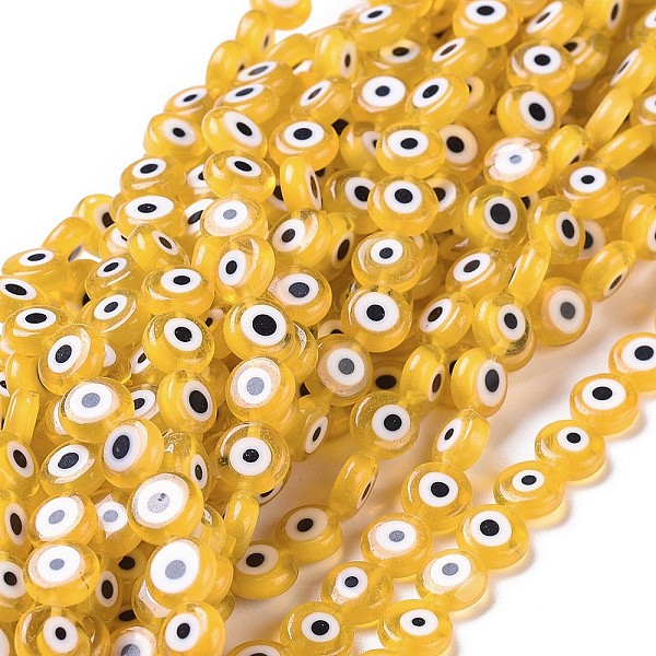 

PandaHall Handmade Evil Eye Lampwork Flat Round Bead Strands, Gold, 8x3.2mm, Hole: 1mm, about 49pcs/strand, 14.56 inch Lampwork Evil Eye...