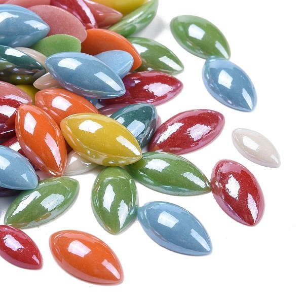 

PandaHall Pearlized Plated Opaque Glass Cabochons, Horse Eye, Mixed Color, 14~18x7~9x3.5~4.5mm Glass Horse Eye Multicolor