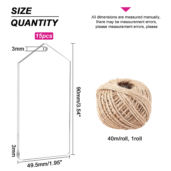 

PandaHall BENECREAT Transparent Acrylic Big Pendants, with Jute Twine, Polygon, Clear, Polygon Acrylic Big Pendants: 90x49.5x3mm, Hole: 3mm...