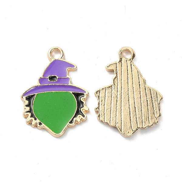

PandaHall Halloween Rack Plating Alloy Enamel Pendants, Light Gold, Witch with Hat Charm, Lime Green, 24x17x2mm, Hole: 2.5mm Alloy+Enamel...