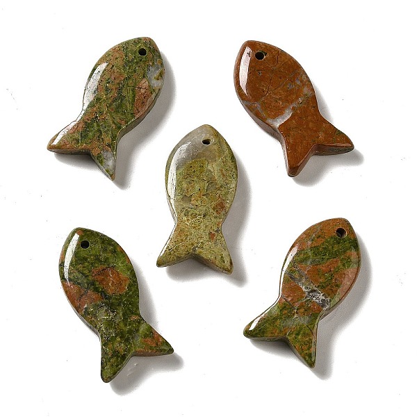 

PandaHall Natural Unakite Pendants, Fish Charms, 39x20x7~7.5mm, Hole: 2.3mm Unakite Fish